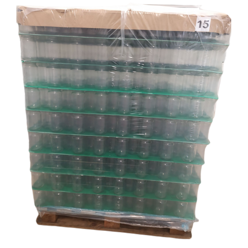 Pots verre jupe haute 250g TO70 palette de 3458 pcs (avec capsule noires)